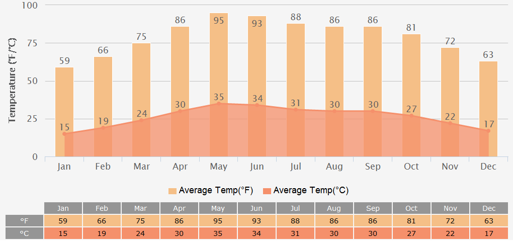 Average Temperatures Graph for Agra