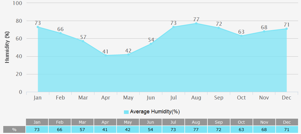 Average Humidity Graph for New Delhi